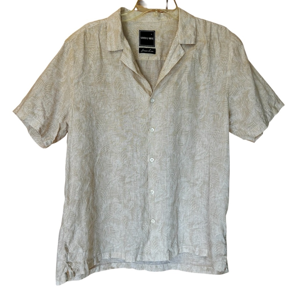 Stitch Note Men’s Shirt European Linen Short Sleeve Button Up Sz Large